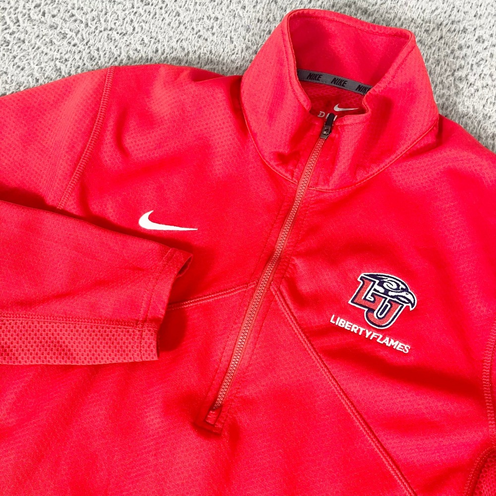 Nike Pullover Mens Large Red Liberty Flames Dri-FIT Quarter Zip Training Top